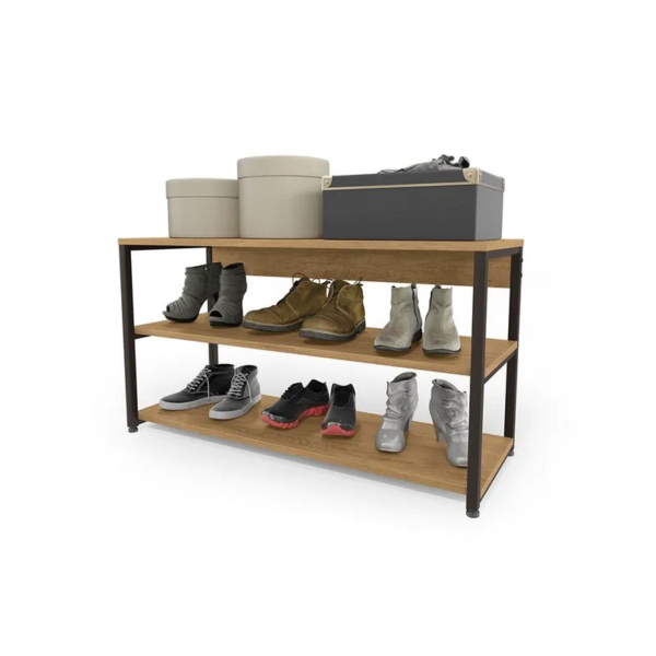 Se você precisa organizar seus calçados e quer deixar seu ambiente cheio de estilo e modernidade, esta sapateira de linha industrial é perfeita para você. Sua estrutura é metálica, pintada com tinta epóxi, super-resistente à umidade, deixando-a ainda mais durável e fácil de limpar. Já seus tampos têm uma pintura com sete camadas, garantindo maior durabilidade e beleza ao seu móvel. Ela também é super fácil de montar. Organize e decore outros ambientes da sua casa, como sala, cozinha ou banheiro com a sapateira de linha industrial.