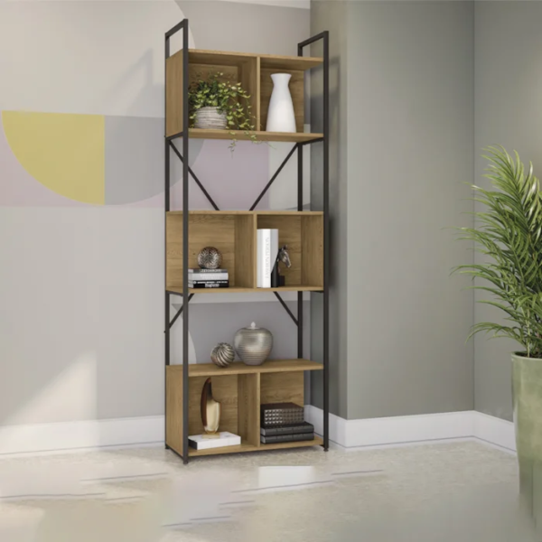 Com design moderno e amplo, a estante alta com nichos é perfeita para compor qualquer ambiente, seja ele uma sala de estar, escritório, home office ou dormitório. Com estrutura metálica, pintada com tinta epóxi, super-resistente a umidade, deixando ele mais durável e fácil de limpar, a estante com nichos freijó é a melhor escolha para quem quer manter o espaço organizado com um toque de charme. Ela possui 3 nichos distintos, em material MDP com sete camadas de pintura, dando uma melhor cobertura e durabilidade ao móvel, ele possui espaço de sobra para guardar livros, itens pessoais, objetos decorativos e muito mais. O acabamento em pintura touch é garantia de qualidade e durabilidade.