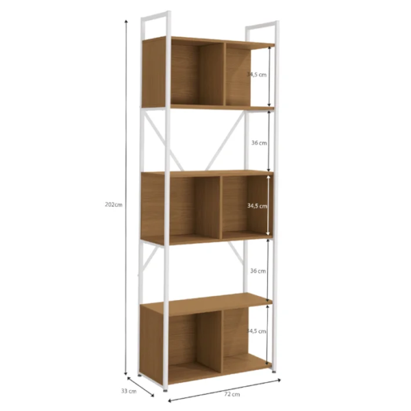 Com design moderno e amplo, a estante alta com nichos é perfeita para compor qualquer ambiente, seja ele uma sala de estar, escritório, home office ou dormitório. Com estrutura metálica, pintada com tinta epóxi, super-resistente a umidade, deixando ele mais durável e fácil de limpar, a estante com nichos freijó é a melhor escolha para quem quer manter o espaço organizado com um toque de charme. Ela possui 3 nichos distintos, em material MDP com sete camadas de pintura, dando uma melhor cobertura e durabilidade ao móvel, ele possui espaço de sobra para guardar livros, itens pessoais, objetos decorativos e muito mais. O acabamento em pintura touch é garantia de qualidade e durabilidade.