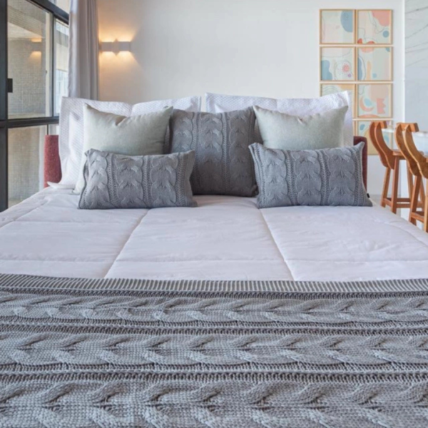 Manta Tricot Trança Cinza Claro Para Cama e Sofá 70X260 - Image 2