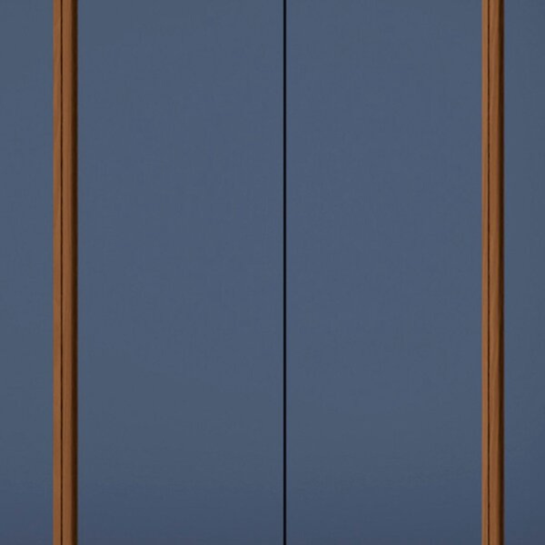 O guarda-roupa de casal com 6 portas, 3 gavetas internas traz um bom espaço interno com 02 cabideiros sendo uma parte para roupas longas, 01 calceiro, 01 nicho para sapatos na parte inferior do guarda-roupa, 03 maleiros e 10 nichos para roupas dobradas ou caixas organizadoras. O guarda-roupa é produzido em MDF na escala de brilho fosco, com revestimento e acabamento em pintura touch. Um diferencial no modelo deste guarda-roupa fica para o puxador em cava meia porta, que traz ainda mais charme e estilo para o seu quarto juntamente com os veios na textura em madeira cor canela e azul profundo.