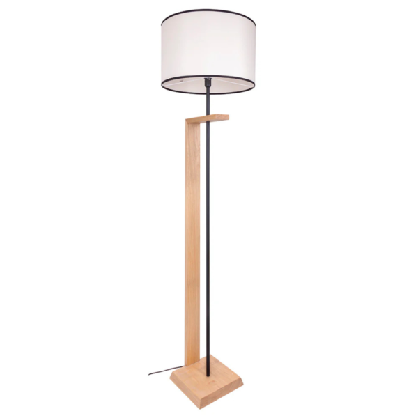 Luminária de madeira com cúpula em tecido bege com detalhe preto e metal fixo central na cor preta para sustentar a cúpula. Peça elegante que agrega sofisticação e se torna um diferencial na decoração. Desenvolvido e fabricado nacionalmente pela Modali Design.