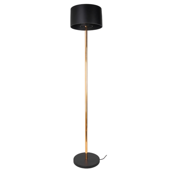 Luminária com cúpula preta redonda feita com resina e braço fixo central de metal na cor dourada. Peça elegante que agrega sofisticação e se torna um diferencial na decoração. Desenvolvido e fabricado nacionalmente pela Modali Design.