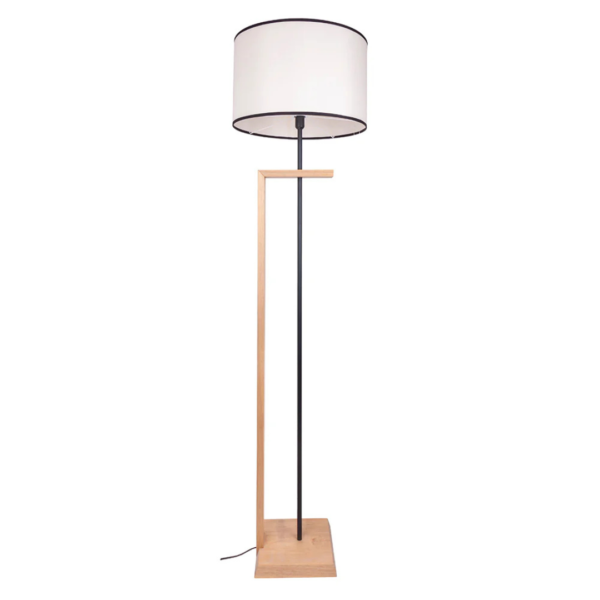 Luminária de madeira com cúpula em tecido bege com detalhe preto e metal fixo central na cor preta para sustentar a cúpula. Peça elegante que agrega sofisticação e se torna um diferencial na decoração. Desenvolvido e fabricado nacionalmente pela Modali Design.