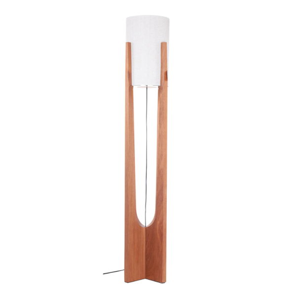 Luminária feita em madeira com três pés unificados para sustentação e cúpula de tecido, na tonalidade bege claro. Peça de design elegante e agrega um diferencial a decoração. Bivolt, possui 01 soquete tipo E27, potência máxima de 60w e não acompanha lâmpada. Desenvolvido e fabricado nacionalmente pela Modali Design.