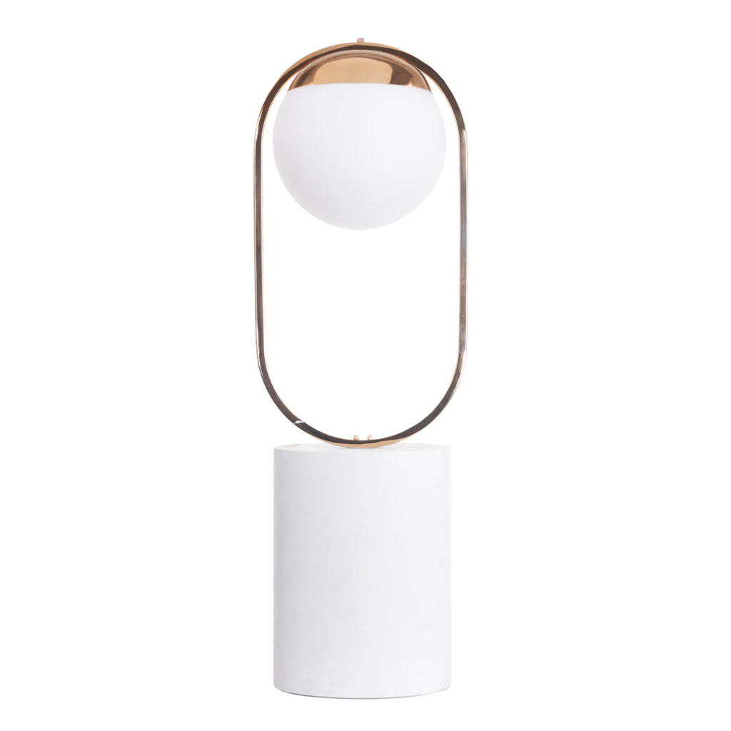 Luminária feita em aço inox e cúpula de vidro leitoso flutuando dentro da estrutura oval, sobre uma base de resina no formato de elipse. Peça elegante que agrega sofisticação e se torna um diferencial na decoração. Bivolt, possui 01 soquete tipo E27, potência máxima de 60w e acompanha lâmpada de luz quente. Criação desenvolvida por Andrés Fernandez e fabricado nacionalmente pela Modali Design.