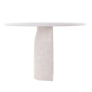 Mesa de jantar com base de madeira e revestida em resina com aspecto rústico e com tampo redondo de resina. Móvel de design moderno que agrega um diferencial a decoração do ambiente. Desenvolvido e fabricado nacionalmente pela Modali Design.