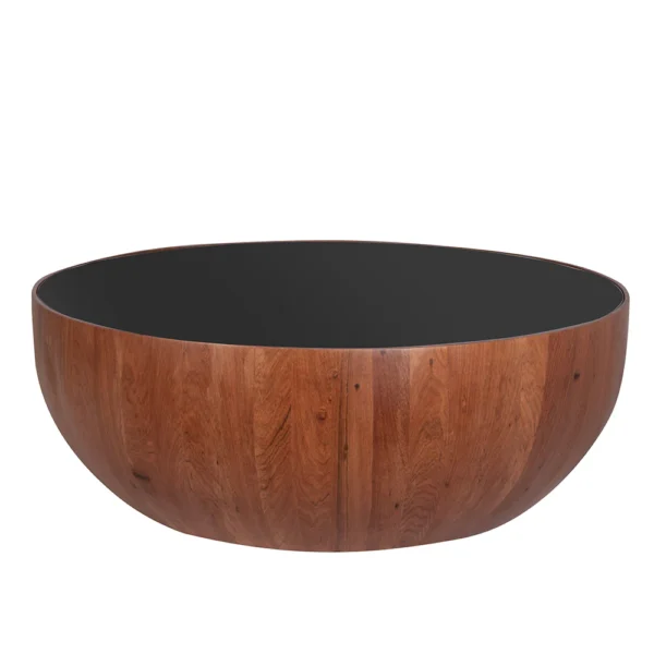 Mesa feita em madeira na cor imbuia no formato redondo com tampo de vidro na tonalidade preta. Peça elegante, agrega um diferencial a decoração, pode ser usada em salas, escritórios e quartos. Desenvolvido e fabricado nacionalmente pela Modali Design.