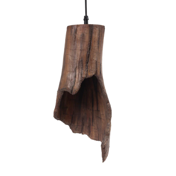 Pendente feito com resina com aspecto de madeira natural rústica. Peça de design elegante que agrega um diferencial a decoração. Desenvolvido e fabricado nacionalmente pela Modali Design.