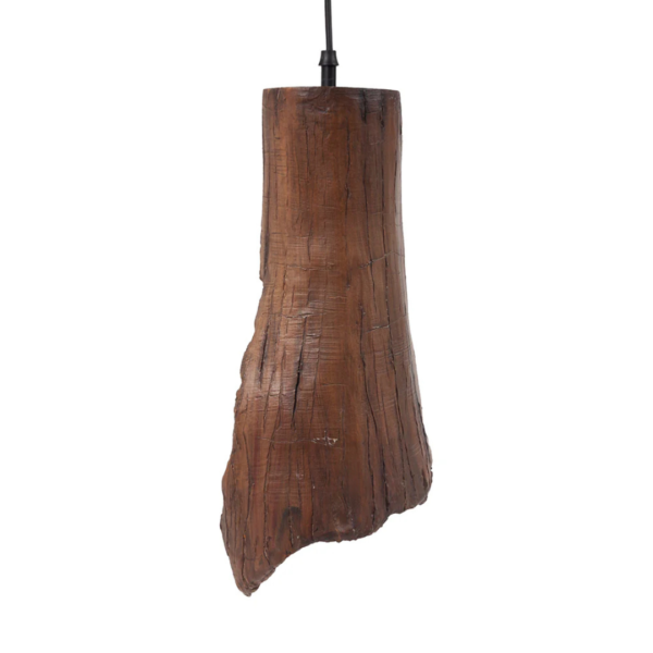 Pendente feito com resina com aspecto de madeira natural rústica. Peça de design elegante que agrega um diferencial a decoração. Desenvolvido e fabricado nacionalmente pela Modali Design.