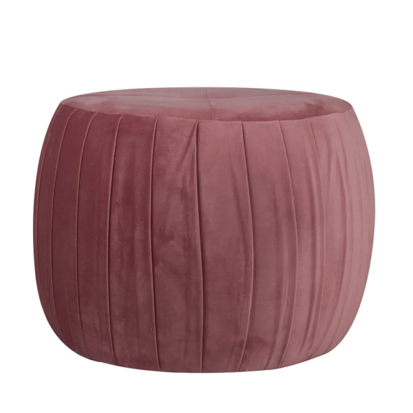 Puff redondo feito em tecido de veludo, na tonalidade rosa, com efeito de gomos por toda peça. Móvel de design clássico e elegante, que agrega conforto e aconchego a qualquer ambiente. Desenvolvido e fabricado nacionalmente pela Modali Design.