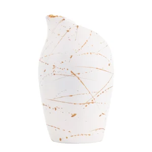 Vaso em resina lisa listrado em tonalidade branca, com design orgânico e acabamento interno em dourado. Peça de design moderno com toque sutil, pode ser utilizado com o seu arranjo sobre mesas e estantes. Desenvolvido e fabricado nacionalmente pela Modali Design.