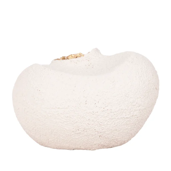 Vaso em resina com aspecto rustico em tonalidade areia com design orgânico e acabamento interno em dourado. Peça de design moderno com toque sutil, pode ser utilizado com o seu arranjo sobre mesas e estantes. Desenvolvido e fabricado nacionalmente pela Modali Design.