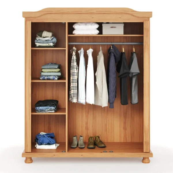 O guarda-roupa Bastian é um clássico. Ideal para você que gosta de um estilo provençal na decoração. Ele é fabricado em madeira maciça de pinus, conta com 03 portas, 01 cabideiro, 03 prateleiras e 01 maleiro. Sem contar com o acabamento branco que combina com tudo, você pode mesclar com tons suaves e tecidos florais, trazendo estilo, charme e delicadeza para o seu ambiente.